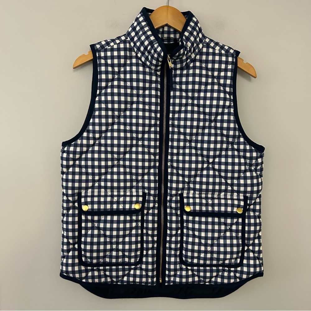 J.Crew Vest Blue White Gingham Print Size M